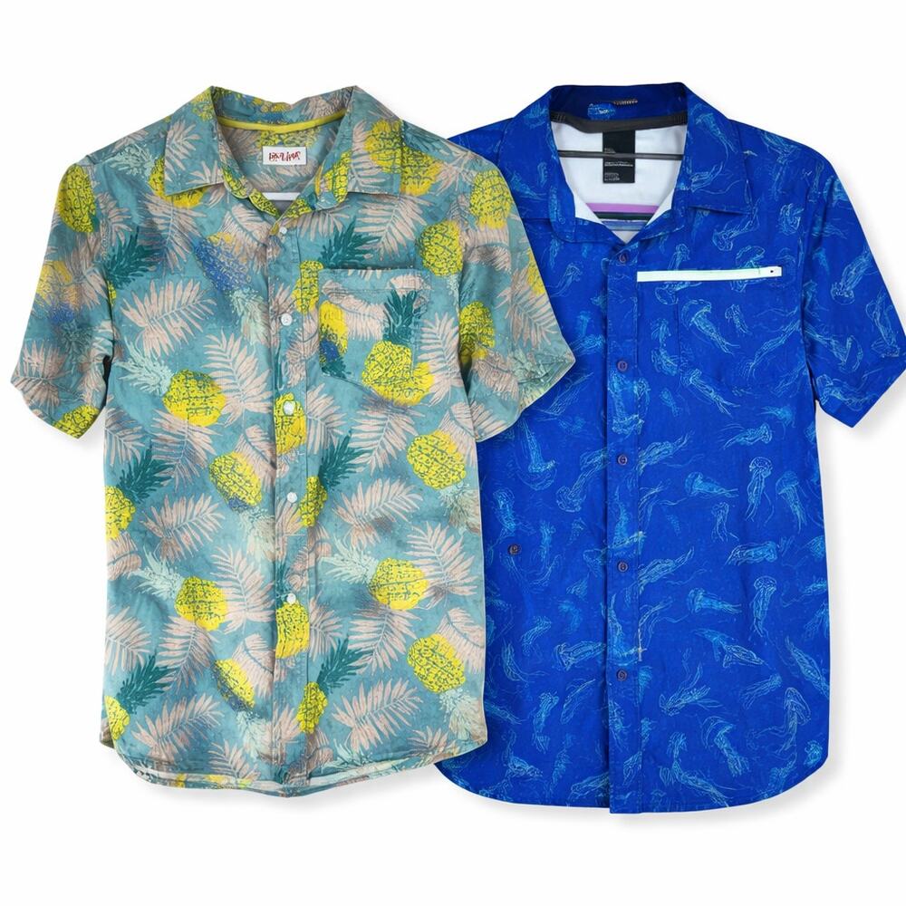 Boys Tropical Shirt Bundle L XL Pineapple Jellyfish Beach Summer Casual kidcore